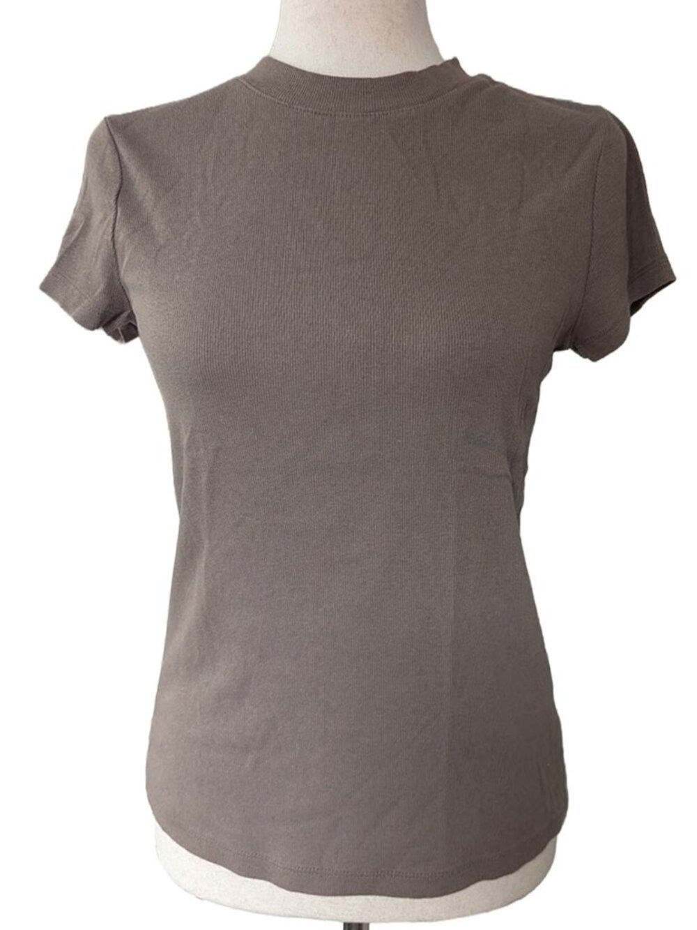 A New Day Brown Ribbed Fitted Short Sleeve Tee